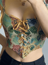 Vintage Jacquard Korsett-Top mit Schnürung